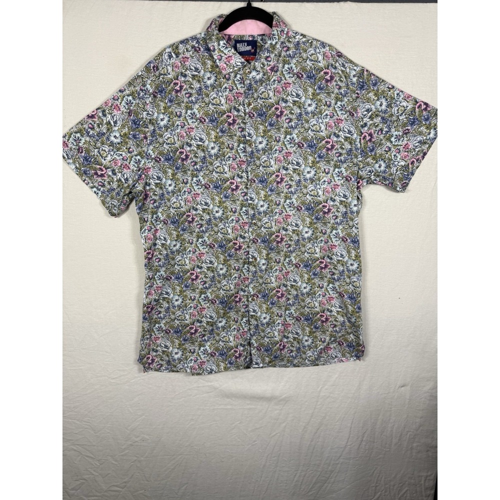 Billy London Mens Button Front Shirt Blue Pink‎ Floral Short Sleeve Slim Fit XXL